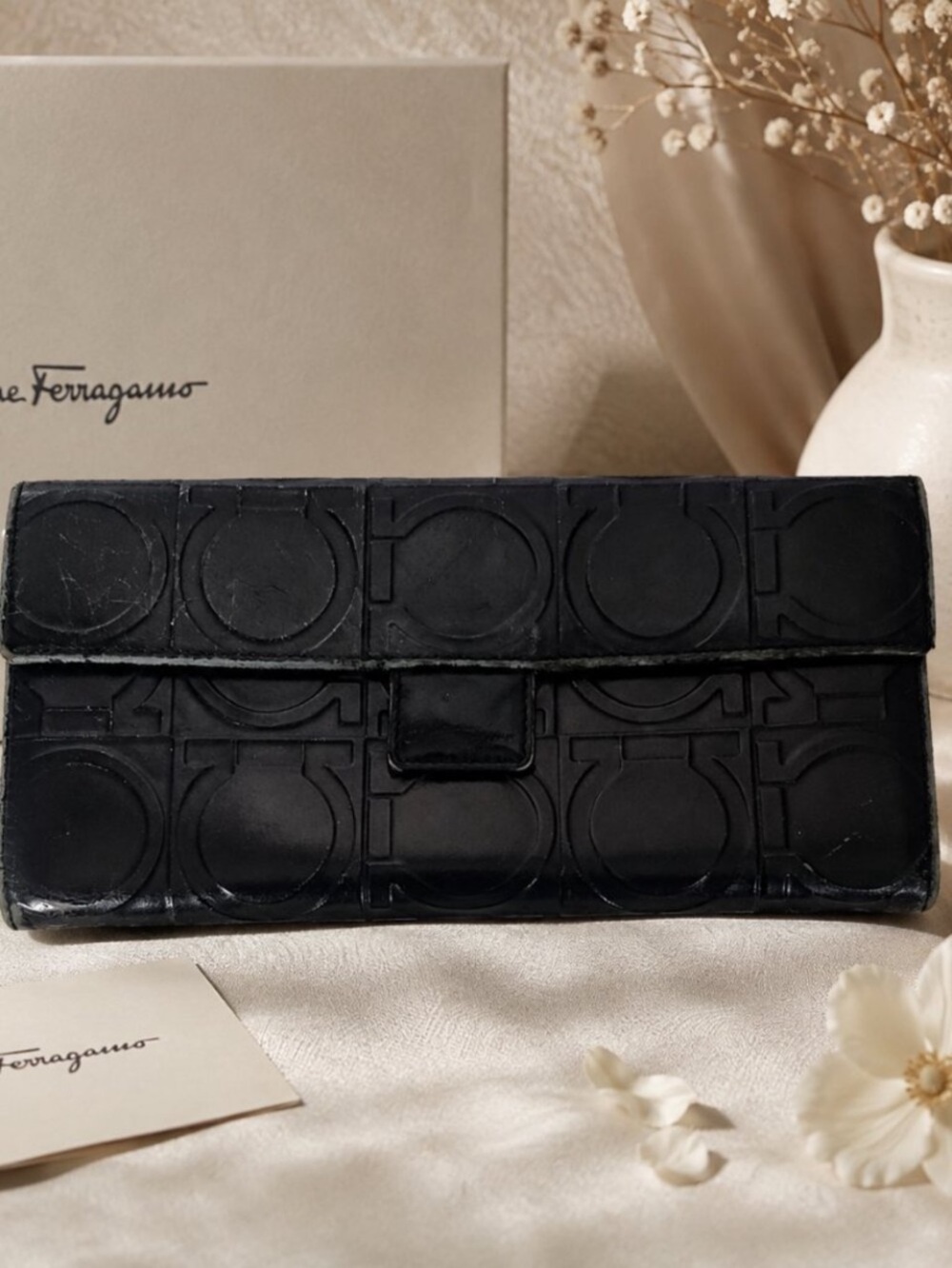 Salvatore Ferragamo Black Embossed Logo Leather Wallet